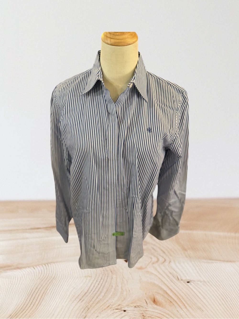 Ralph Lauren Women's Navy and White Stripe Button-Down Shirt